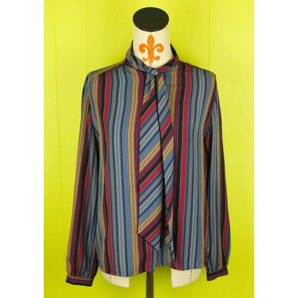 VTG Pendleton Country Sophisticates Women's Tie Neck Striped Blouse Shirt Sz M?